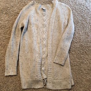 Cream cardigan with lace up detail